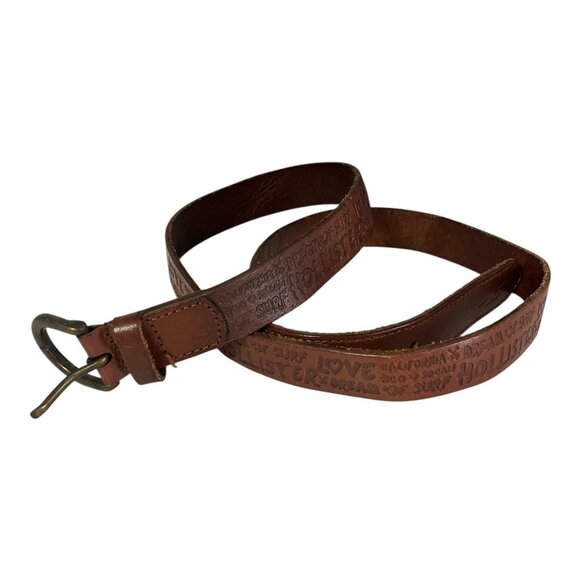 Hollister Brown Embossed Leather Belt “Dream of Surf Love” 36” - Picture 1 of 5